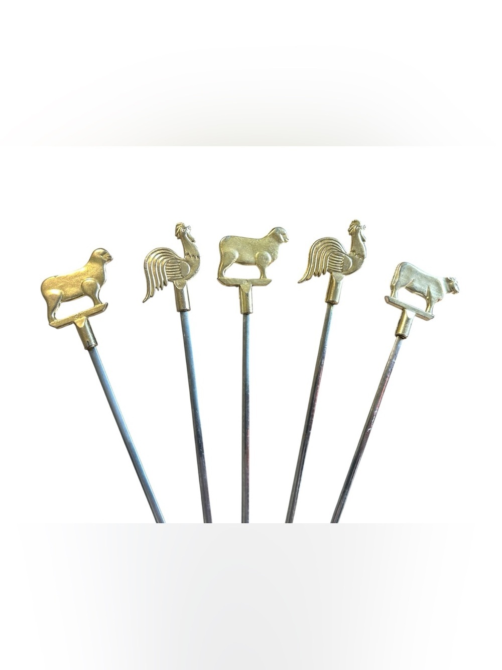 Vintage Farm Animal Skewers Shish Kabob Set of 5 Metal Farmhouse Decor